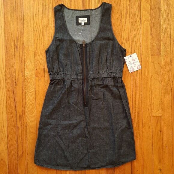 Derek Heart Gray Black Denim Zipper Sleeveless Mini Dress  Size Large   NWT - Picture 1 of 8